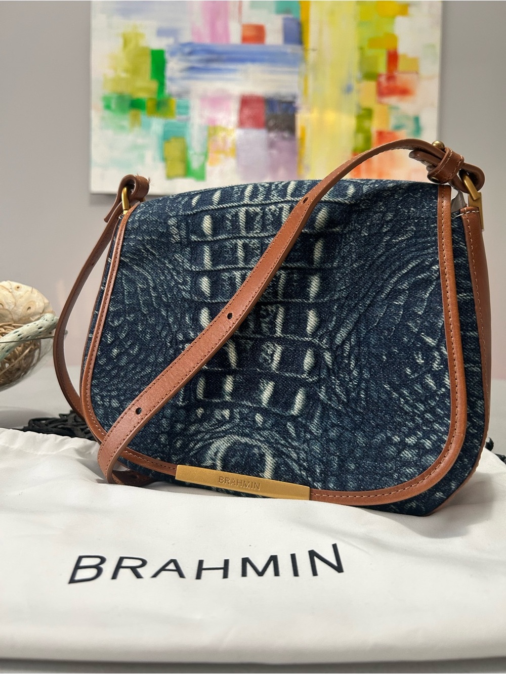 Brahmin Small Nadine Saddle Bag Crossbody in Denim Quinze